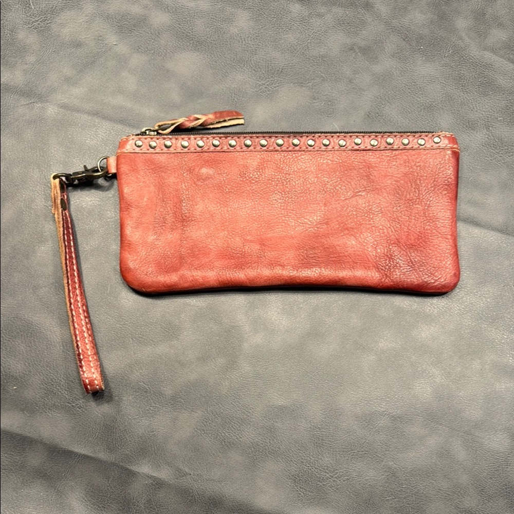 American Darling Red Leather Studded Wristlet